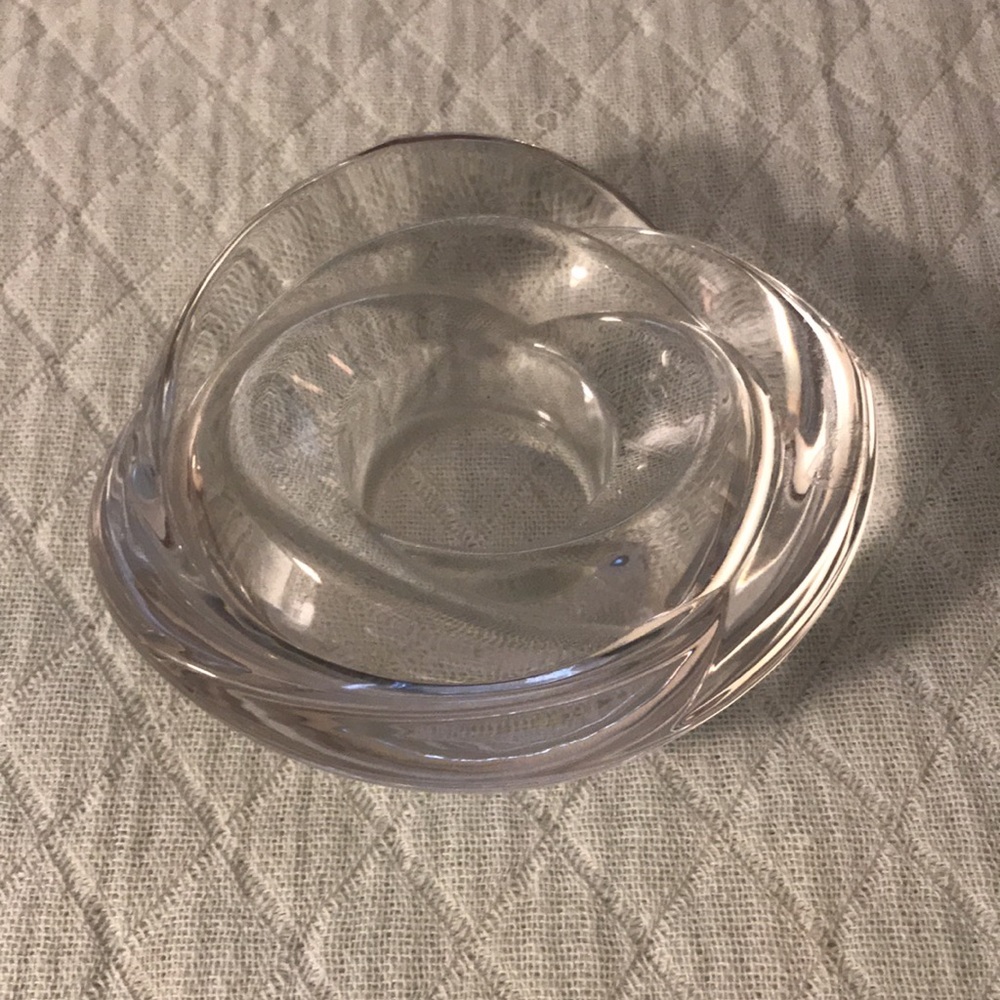 Orrefors Sweden Signed Crystal Flower Rose Votive Tea Light Candle Holder